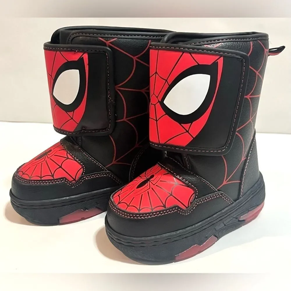 Marvel Spider-Man Themed Kids Boys Warm Winter Velcro Light-Up Boots Size 6